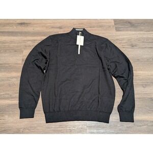 Collars & Co Cotton Cashmere Quarter Zip Pullover Sweater Black Mens L